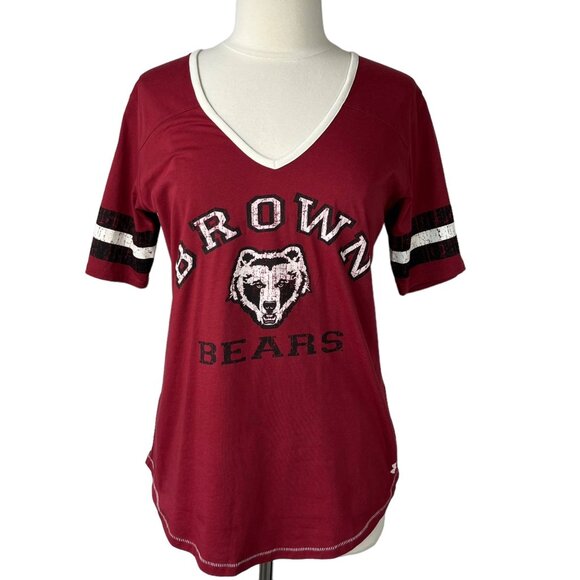 Under Armour Tshirt Brown University Womens Large Red Vneck Semi Fitted - Picture 1 of 9